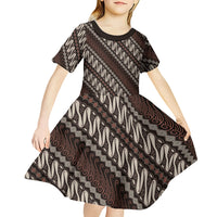 Yogyakarta Parang Batik Motifs Kid Short Sleeve Dress Indonesian Traditional Pattern