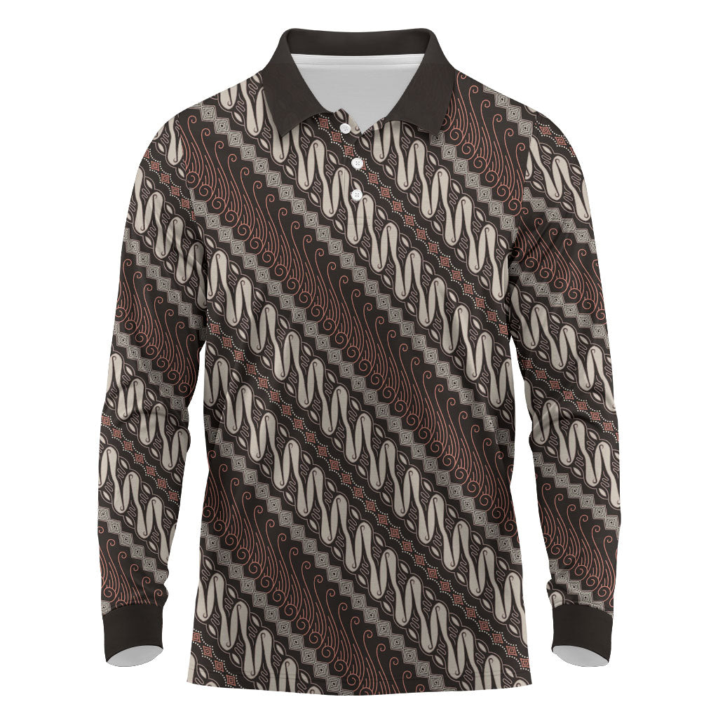 Yogyakarta Parang Batik Motifs Long Sleeve Polo Shirt Indonesian Traditional Pattern