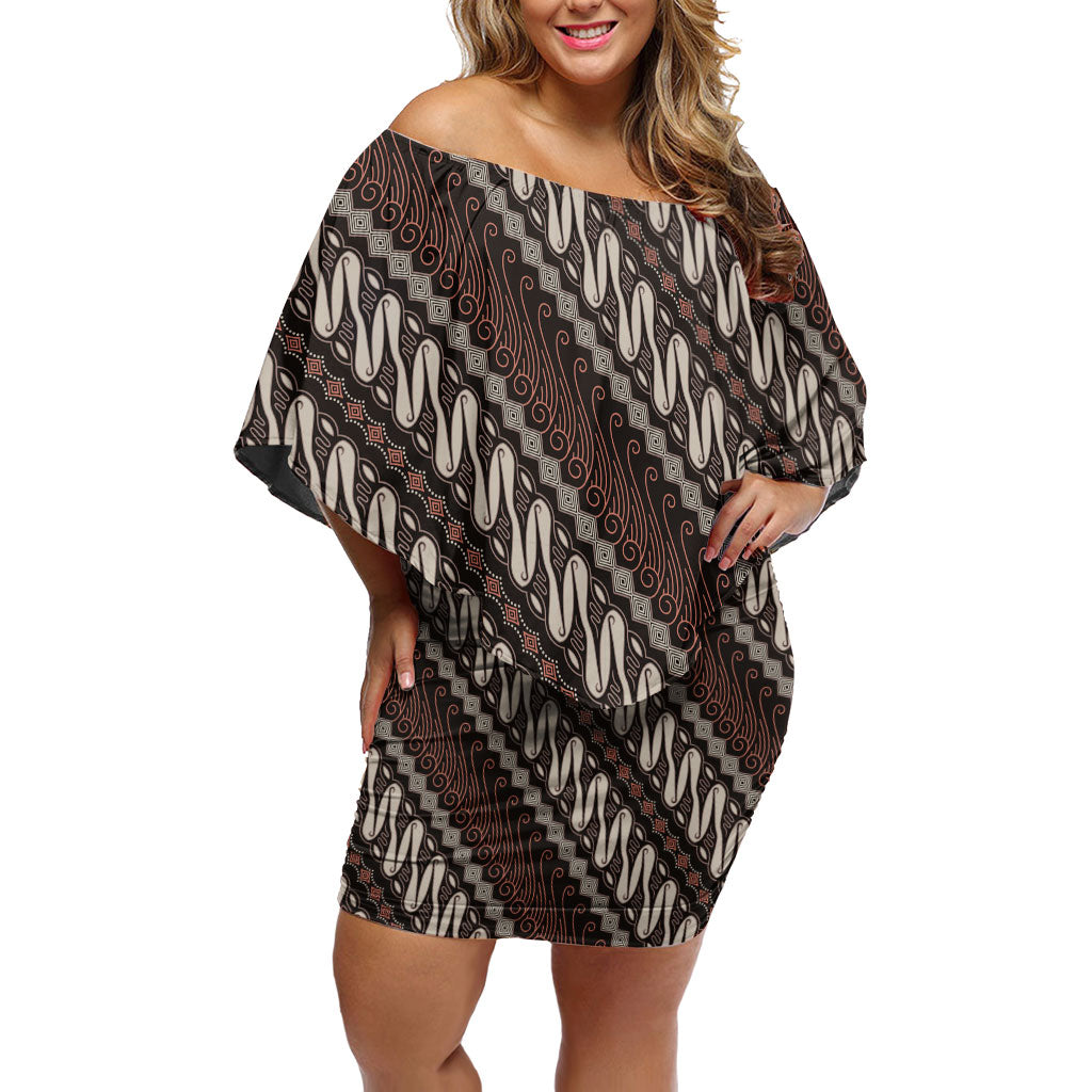 Yogyakarta Parang Batik Motifs Off Shoulder Short Dress Indonesian Traditional Pattern