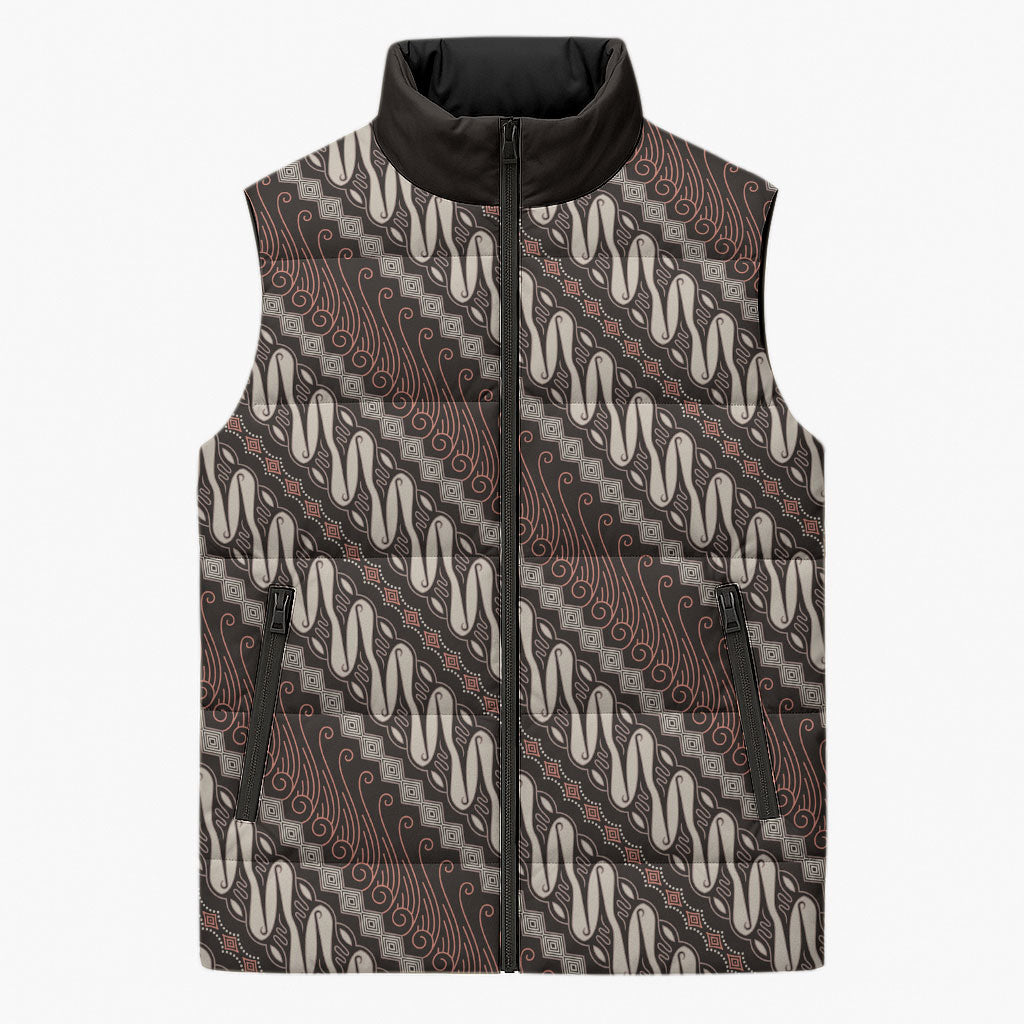 Yogyakarta Parang Batik Motifs Sleeveless Puffer Jacket Indonesian Traditional Pattern