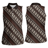Yogyakarta Parang Batik Motifs Women Sleeveless Polo Shirt Indonesian Traditional Pattern