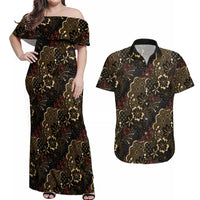 Batik Sekar Jagad Couples Matching Off Shoulder Maxi Dress and Hawaiian Shirt Indonesian Traditional Pattern
