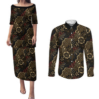 Batik Sekar Jagad Couples Matching Puletasi and Long Sleeve Button Shirt Indonesian Traditional Pattern