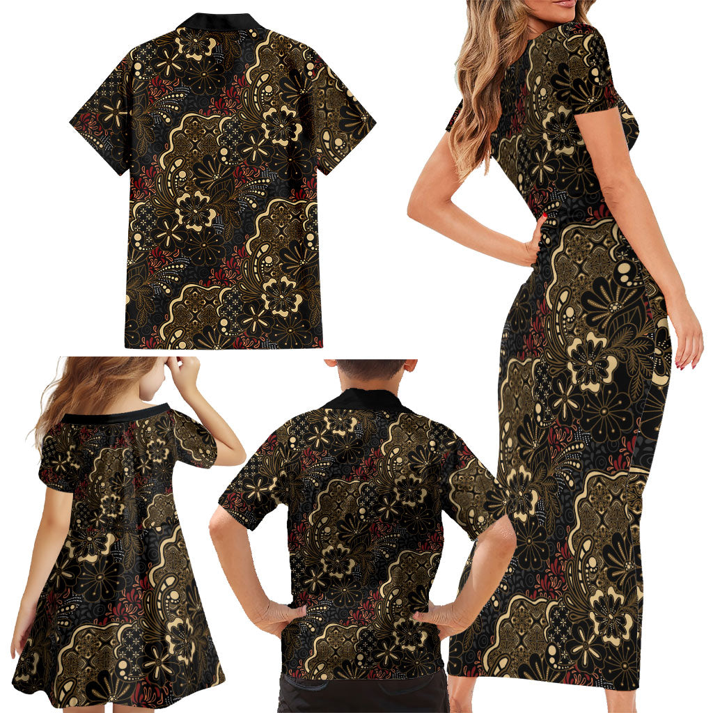 Batik Sekar Jagad Family Matching Short Sleeve Bodycon Dress and Hawaiian Shirt Indonesian Traditional Pattern