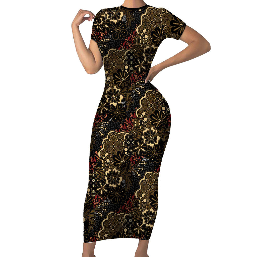 Batik Sekar Jagad Family Matching Short Sleeve Bodycon Dress and Hawaiian Shirt Indonesian Traditional Pattern