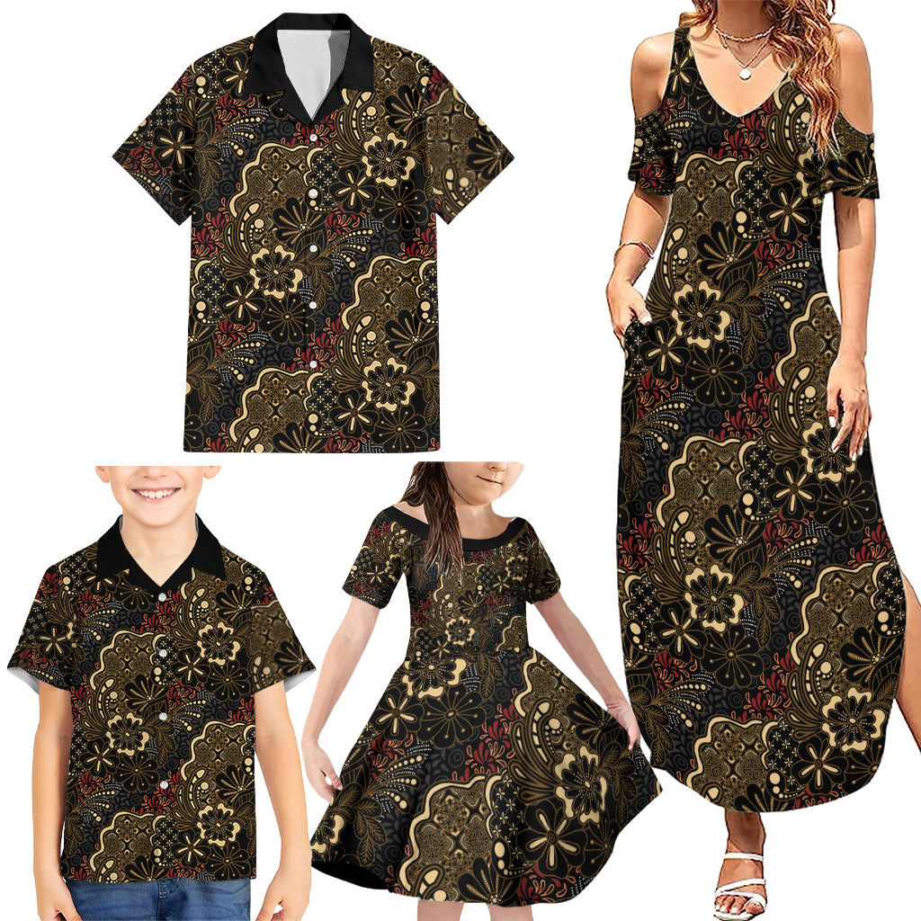 Batik Sekar Jagad Family Matching Summer Maxi Dress and Hawaiian Shirt Indonesian Traditional Pattern