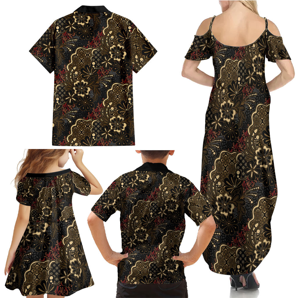 Batik Sekar Jagad Family Matching Summer Maxi Dress and Hawaiian Shirt Indonesian Traditional Pattern