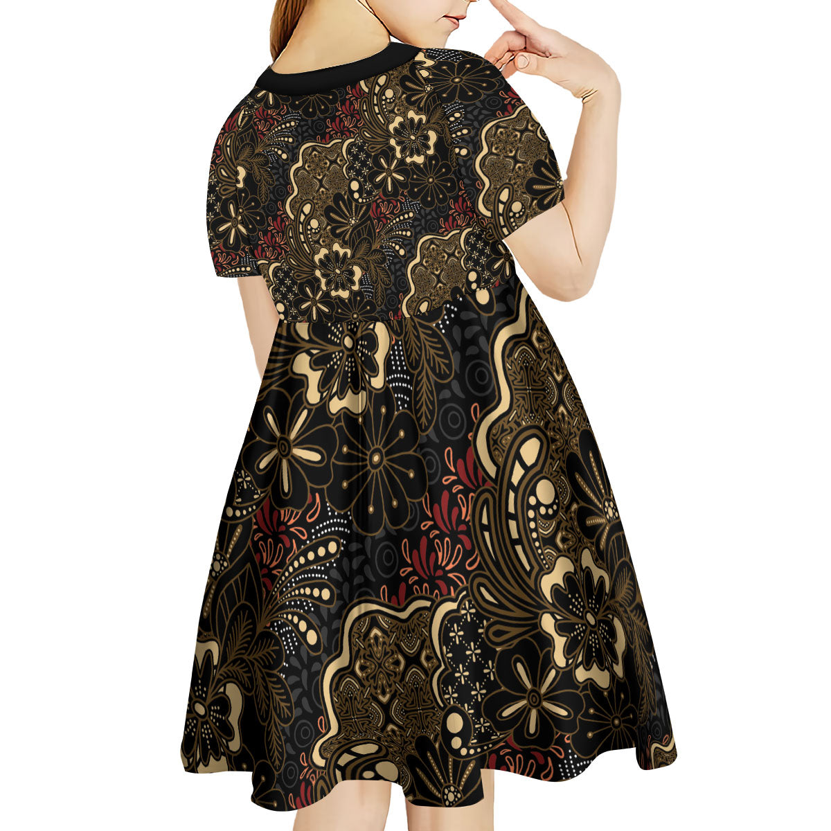 Batik Sekar Jagad Kid Short Sleeve Dress Indonesian Traditional Pattern