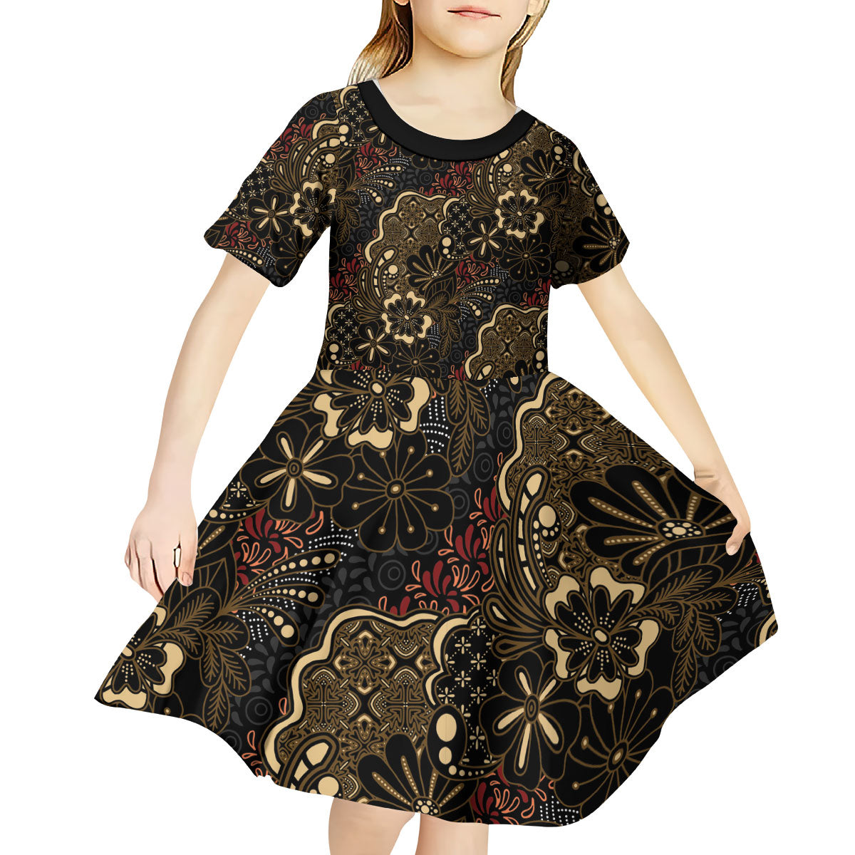 Batik Sekar Jagad Kid Short Sleeve Dress Indonesian Traditional Pattern