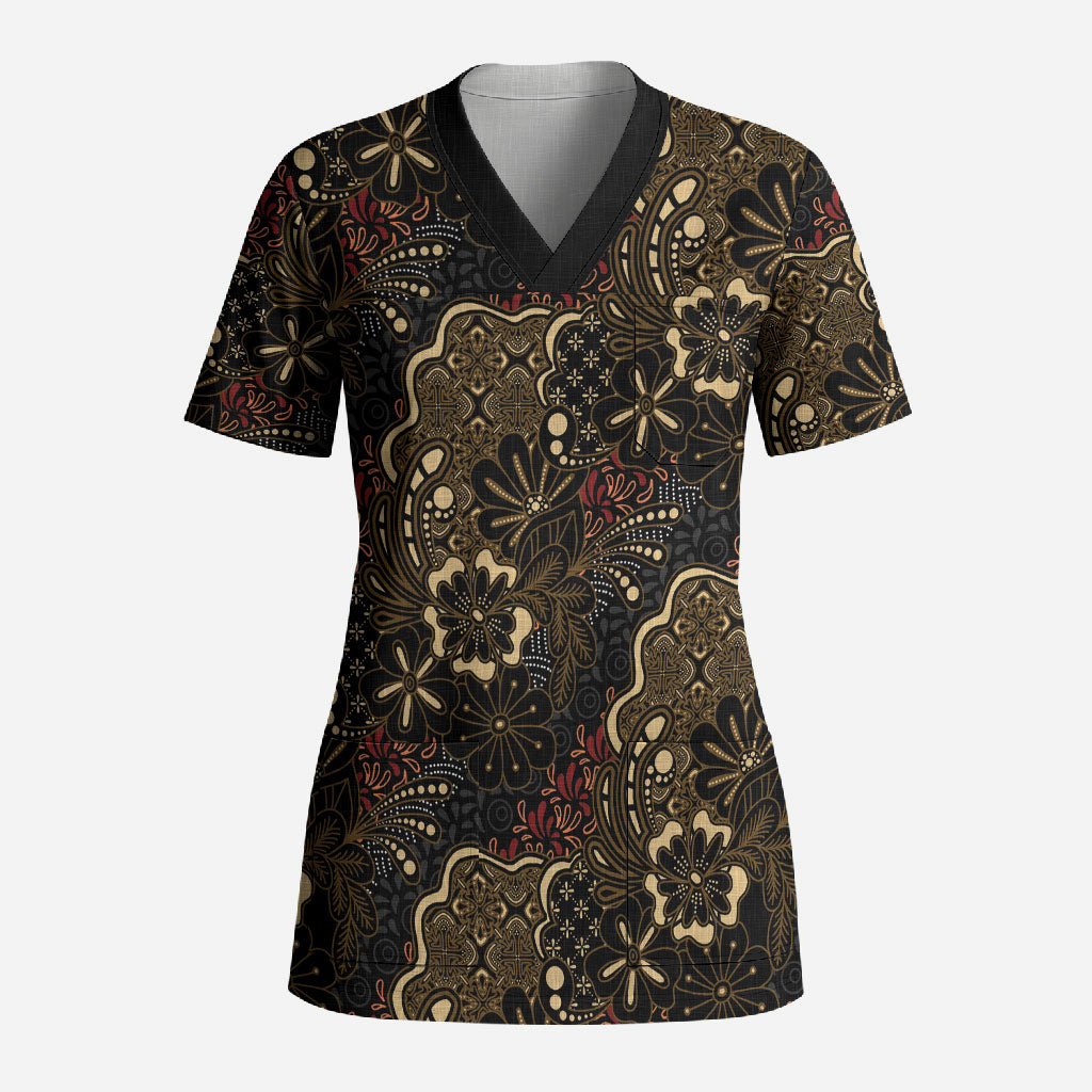 Batik Sekar Jagad Scrub Top Indonesian Traditional Pattern