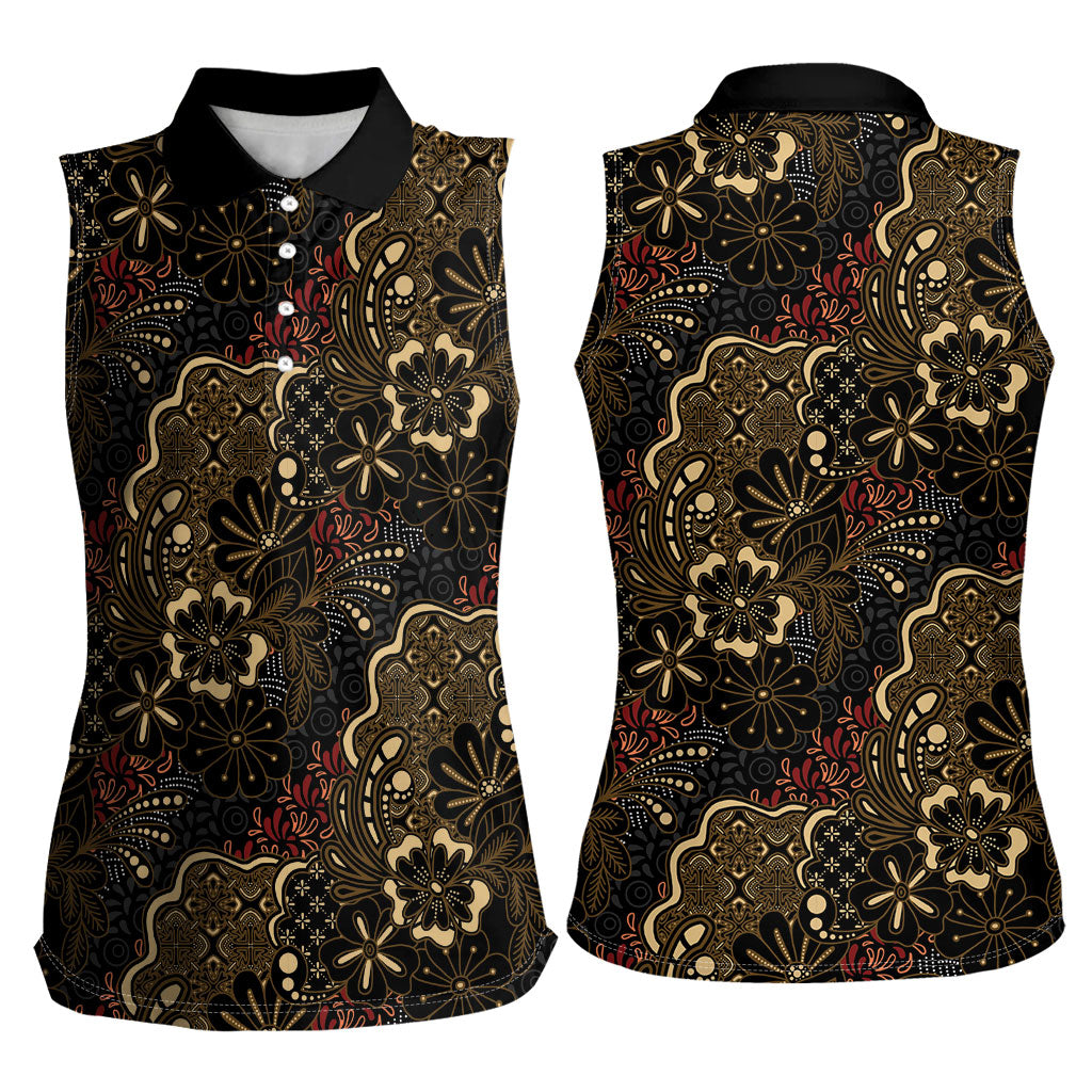 Batik Sekar Jagad Women Sleeveless Polo Shirt Indonesian Traditional Pattern