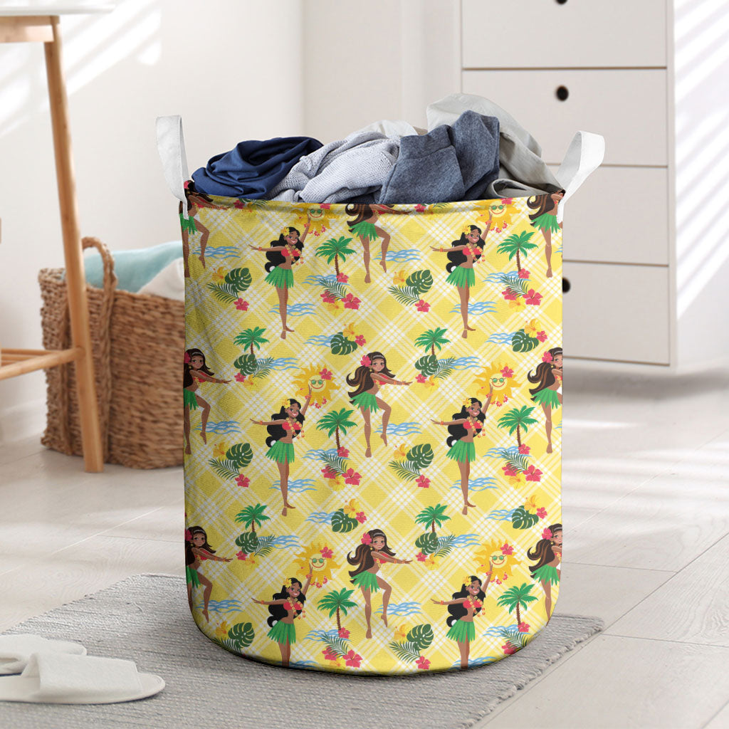 Hawaii Hula Girl Tropical Laundry Basket Yellow Palaka LT01 Yellow - Polynesian Pride