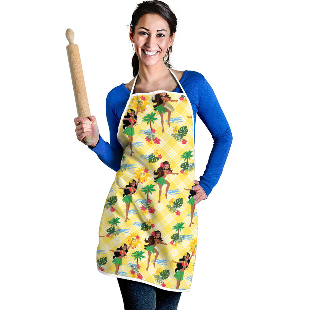 Hawaii Hula Girl Tropical Apron Yellow Palaka