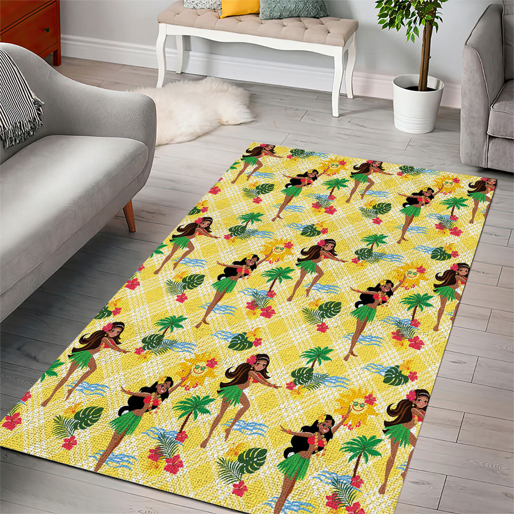 Hawaii Hula Girl Tropical Area Rug Yellow Palaka