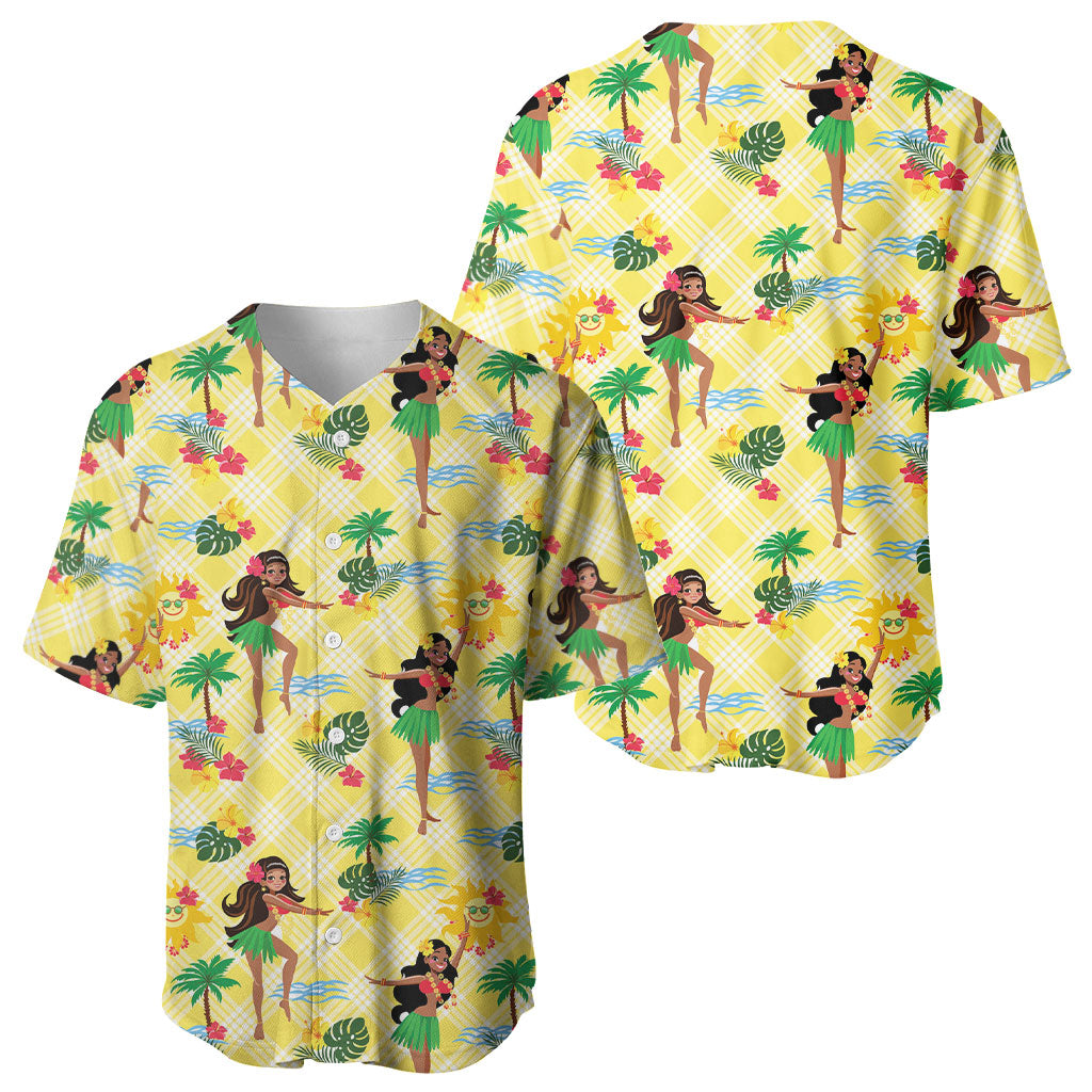 Hawaii Hula Girl Tropical Baseball Jersey Yellow Palaka