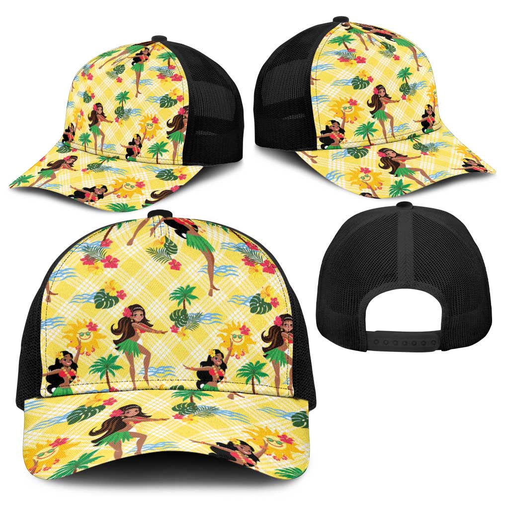 Hawaii Hula Girl Tropical Baseball Net Cap Yellow Palaka