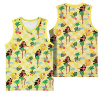 Hawaii Hula Girl Tropical Basketball Jersey Yellow Palaka
