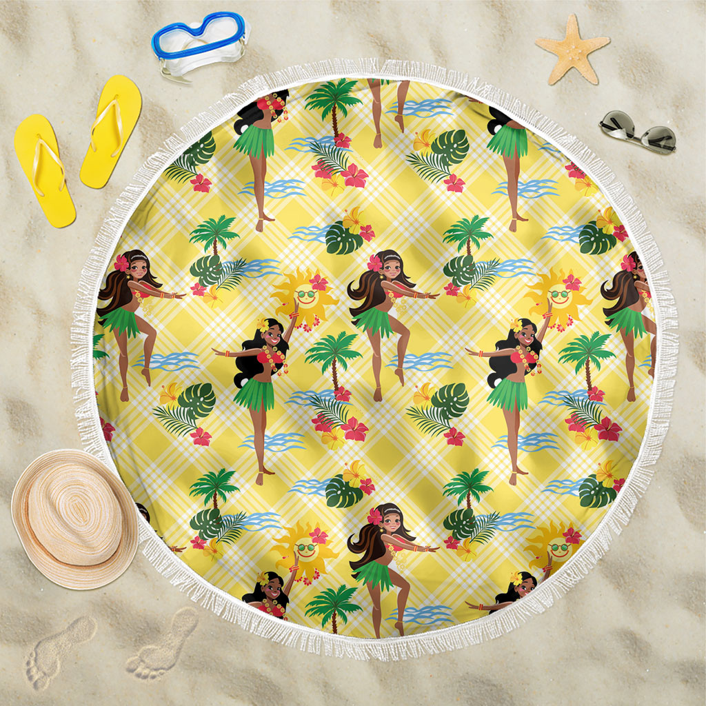 Hawaii Hula Girl Tropical Beach Blanket Yellow Palaka LT01 One Size 150cm Yellow - Polynesian Pride