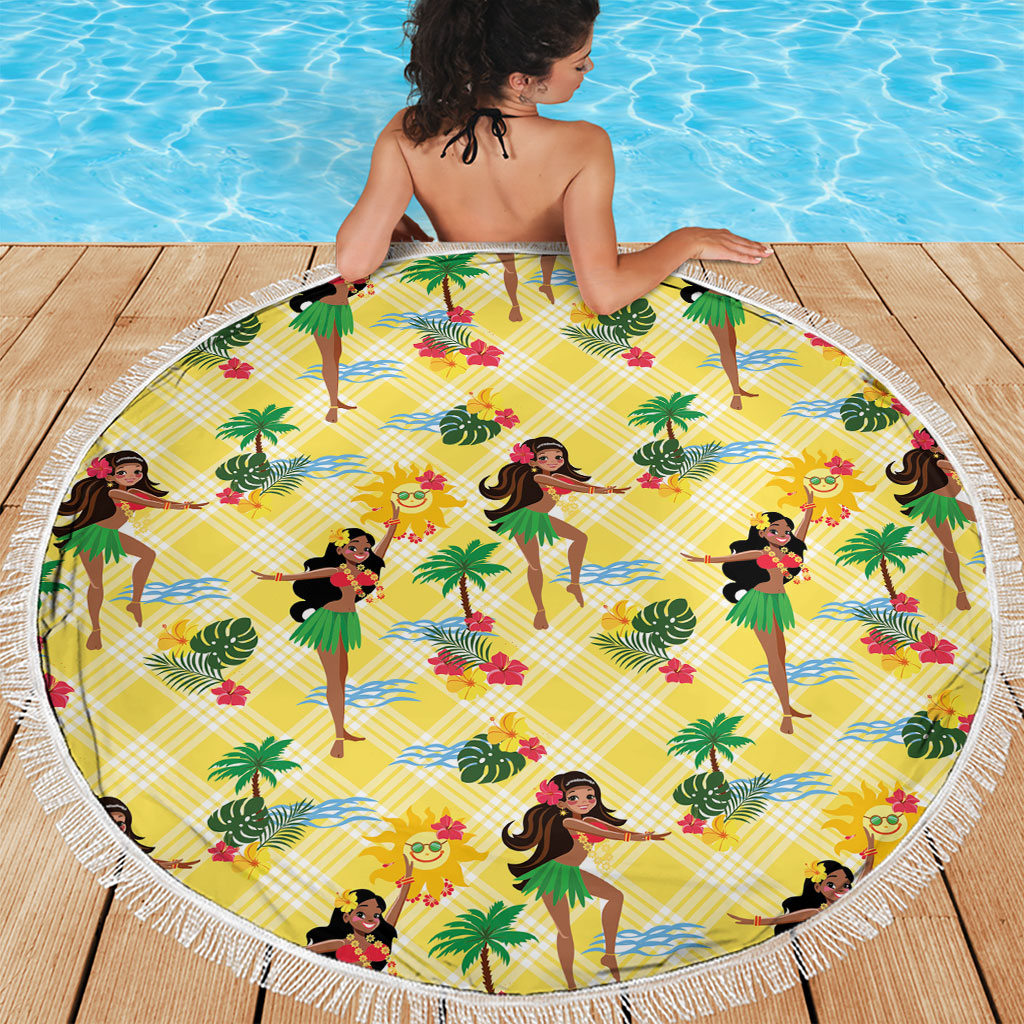 Hawaii Hula Girl Tropical Beach Blanket Yellow Palaka