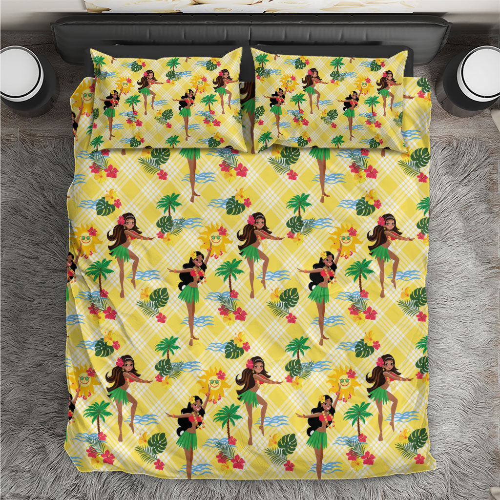 Hawaii Hula Girl Tropical Bedding Set Yellow Palaka