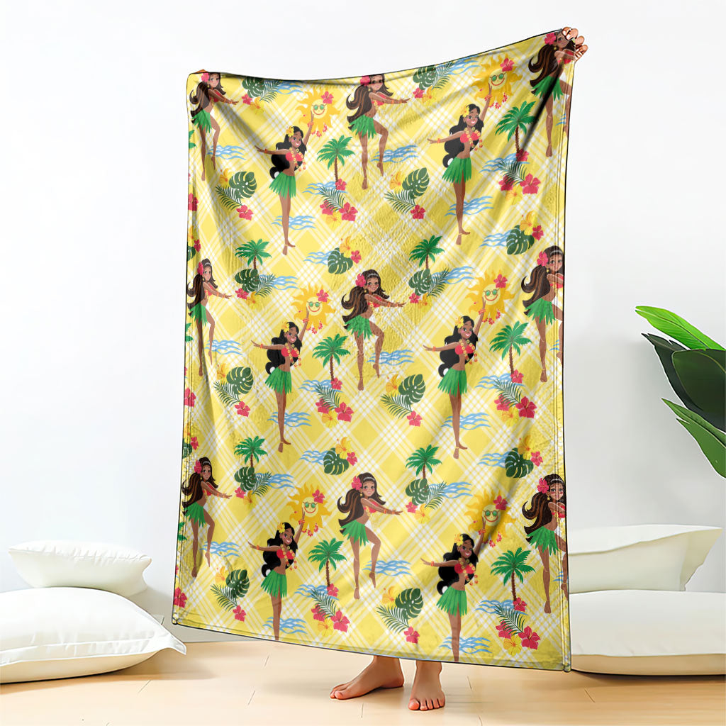 Hawaii Hula Girl Tropical Blanket Yellow Palaka