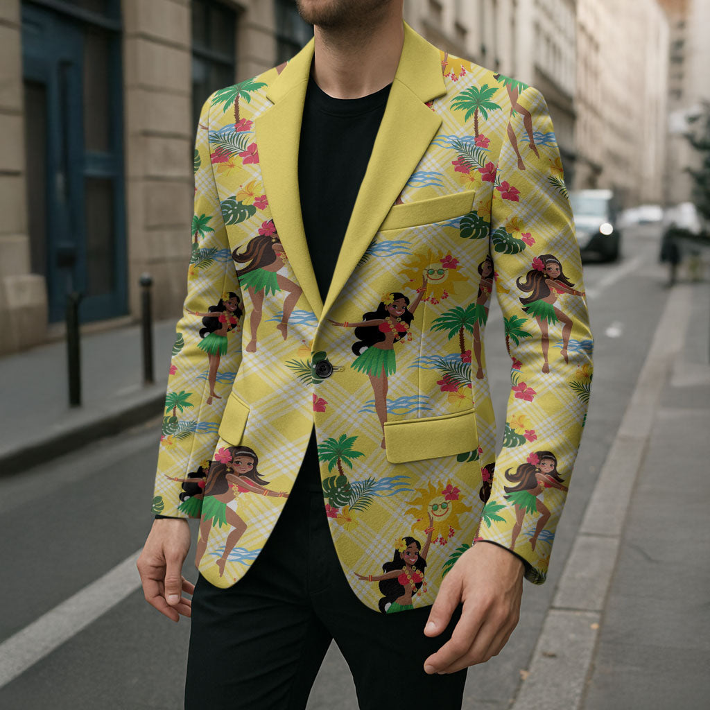 Hawaii Hula Girl Tropical Blazer Yellow Palaka