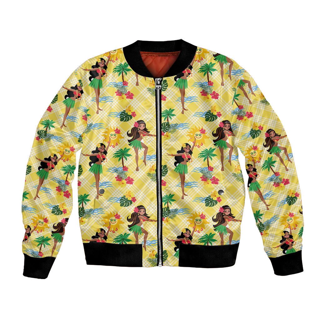 Hawaii Hula Girl Tropical Bomber Jacket Yellow Palaka