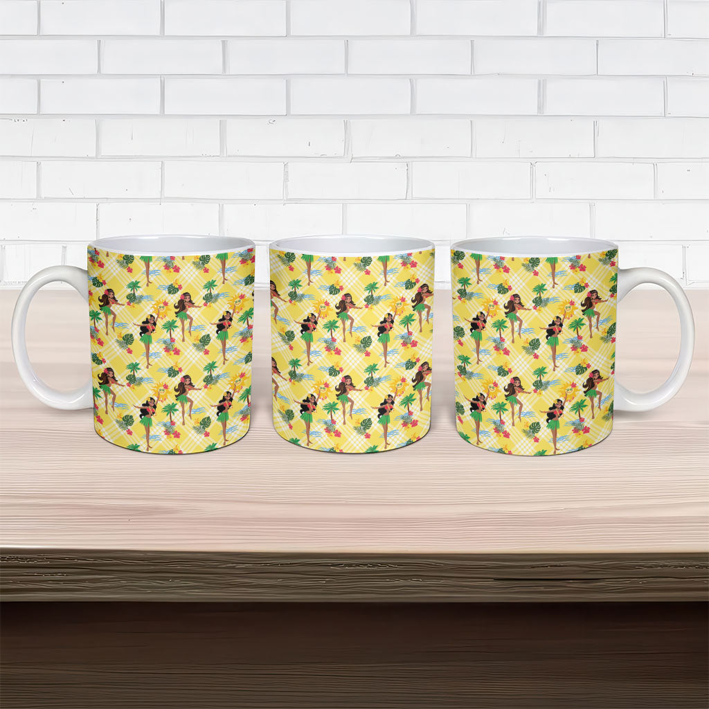 Hawaii Hula Girl Tropical Ceramic Mug Yellow Palaka