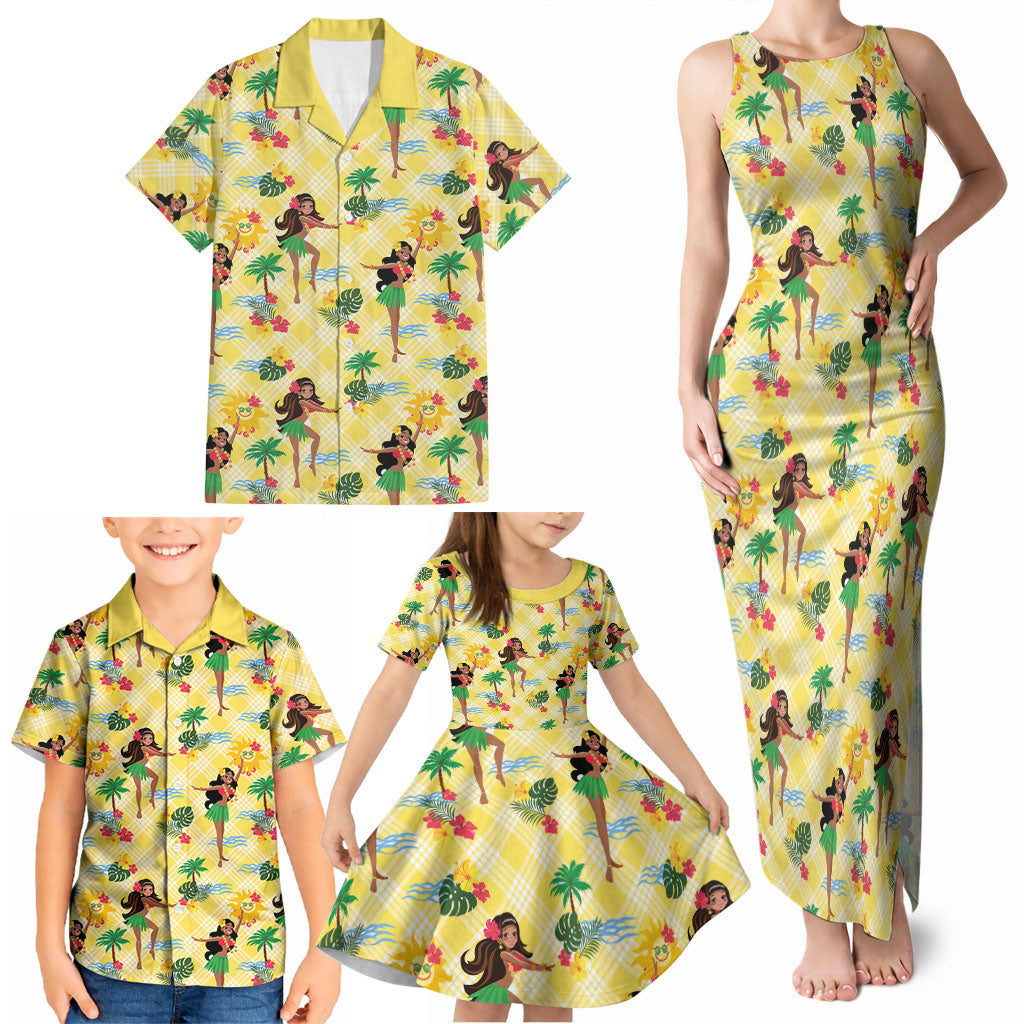 Hawaii Hula Girl Tropical Family Matching Tank Maxi Dress and Hawaiian Shirt Yellow Palaka LT01 - Polynesian Pride