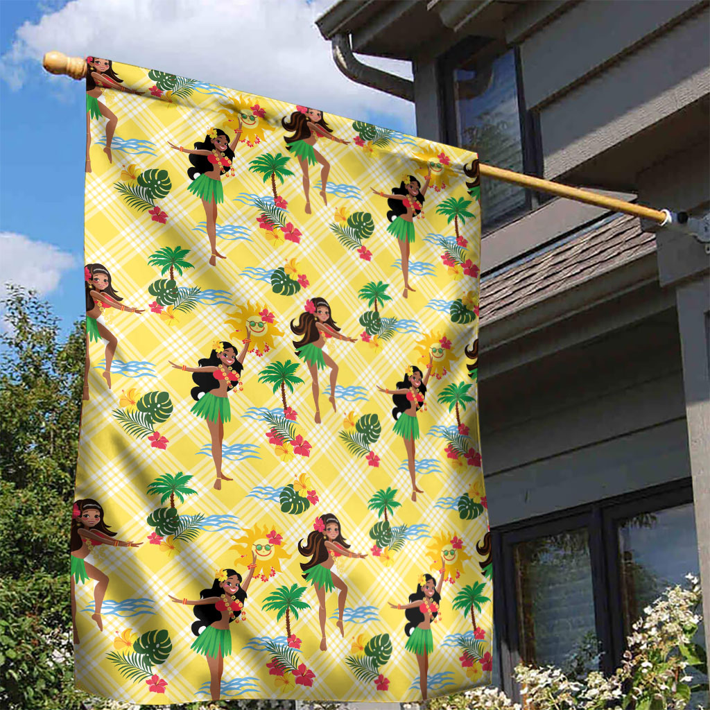 Hawaii Hula Girl Tropical Garden Flag Yellow Palaka