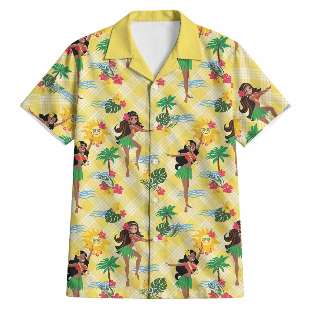Hawaii Hula Girl Tropical Hawaiian Shirt Yellow Palaka