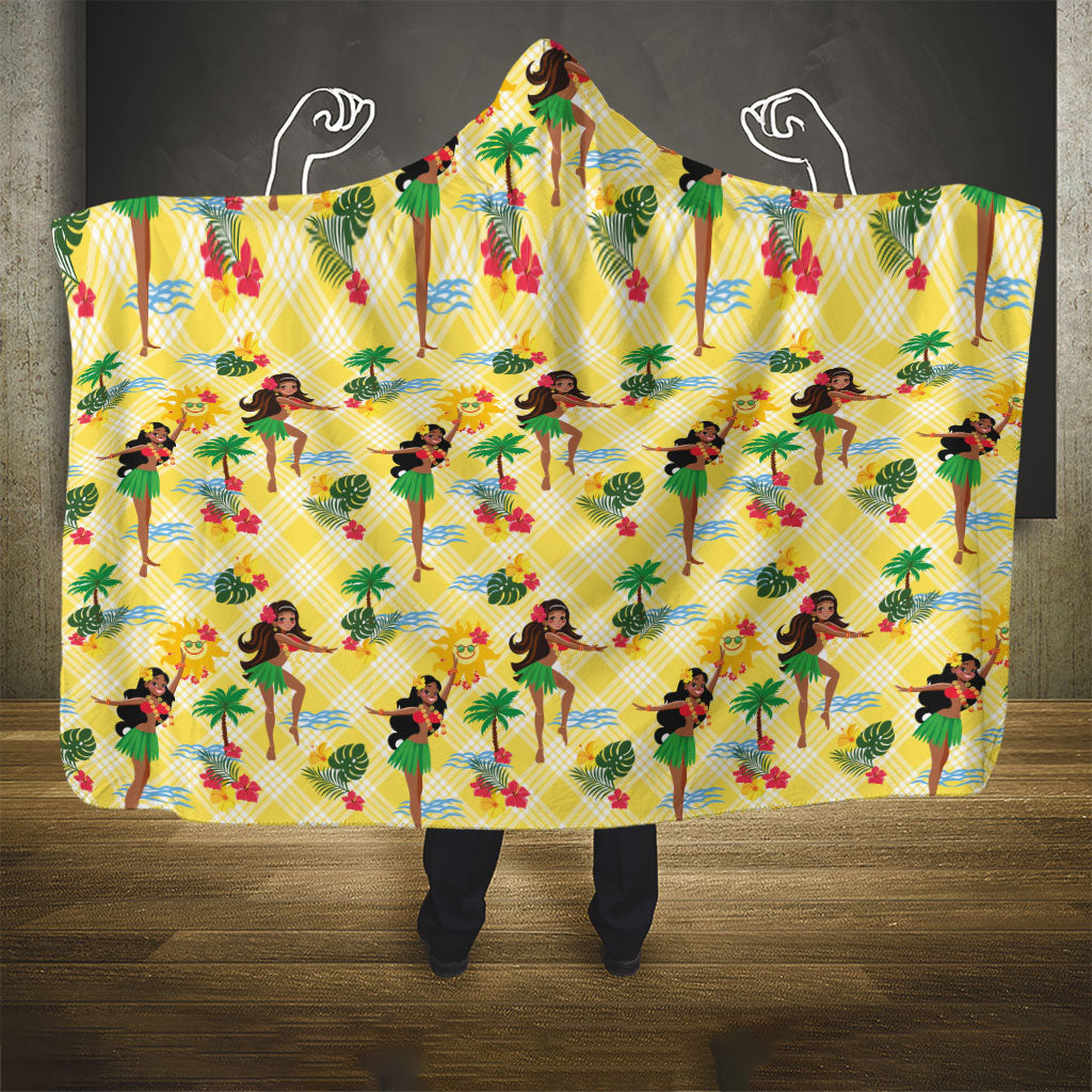 Hawaii Hula Girl Tropical Hooded Blanket Yellow Palaka