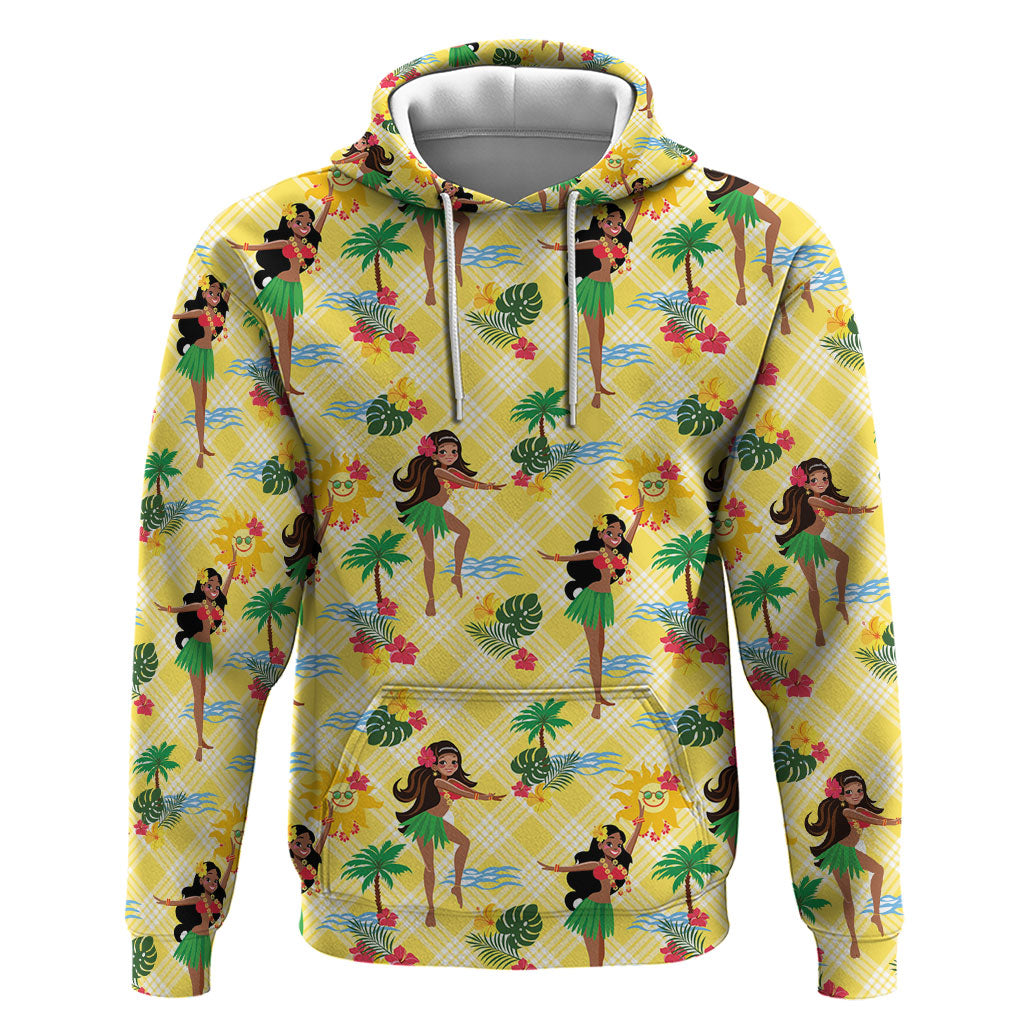 Hawaii Hula Girl Tropical Hoodie Yellow Palaka