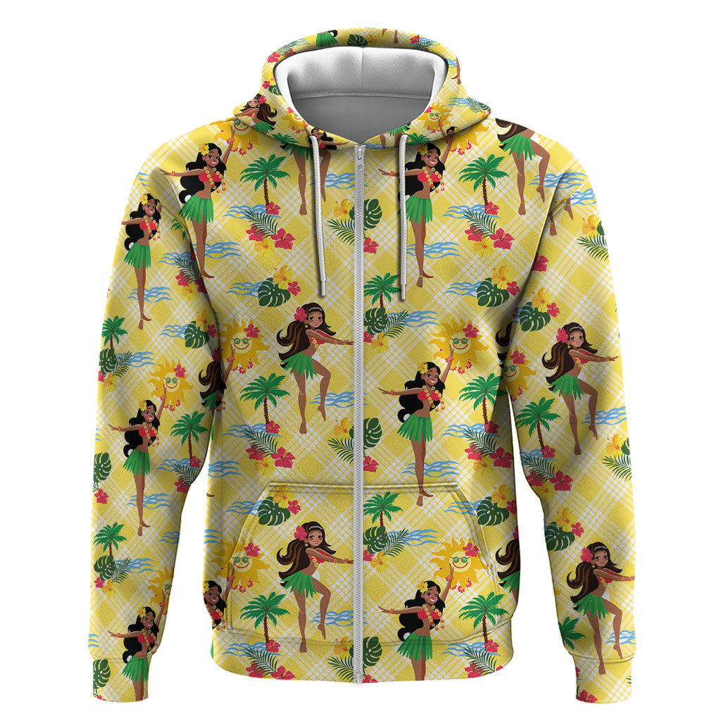 Hawaii Hula Girl Tropical Hoodie Yellow Palaka