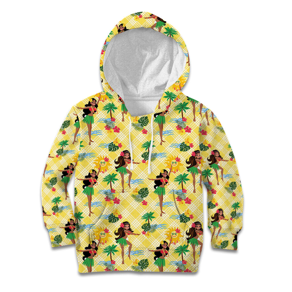 Hawaii Hula Girl Tropical Kid Hoodie Yellow Palaka