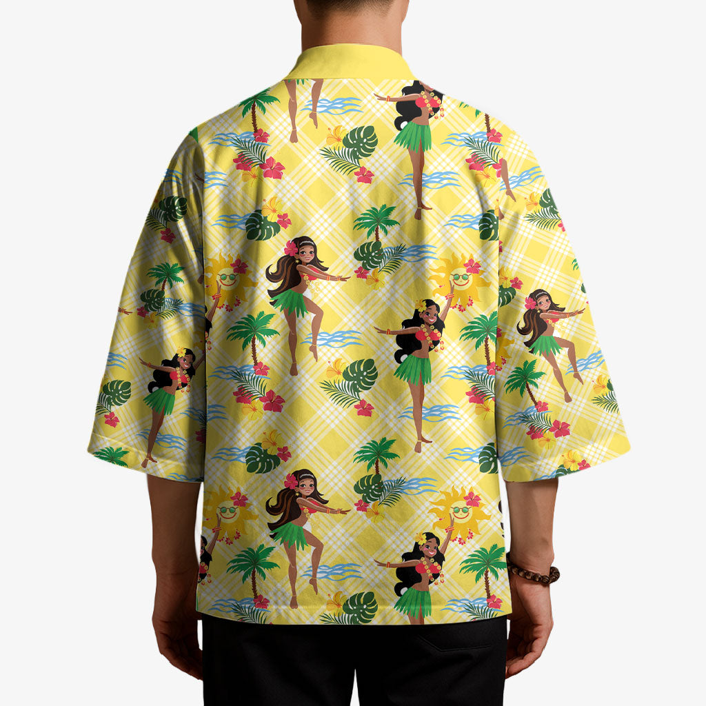 Hawaii Hula Girl Tropical Kimono Yellow Palaka