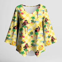 Hawaii Hula Girl Tropical Kimono Sleeve Blouse Yellow Palaka