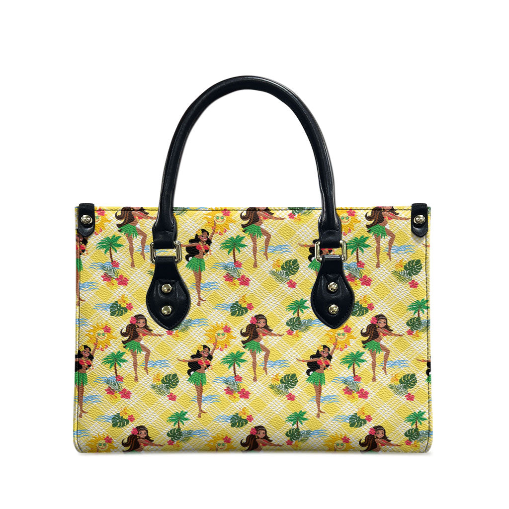 Hawaii Hula Girl Tropical Leather Bag Yellow Palaka
