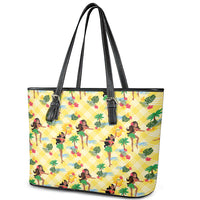 Hawaii Hula Girl Tropical Leather Tote Bag Yellow Palaka