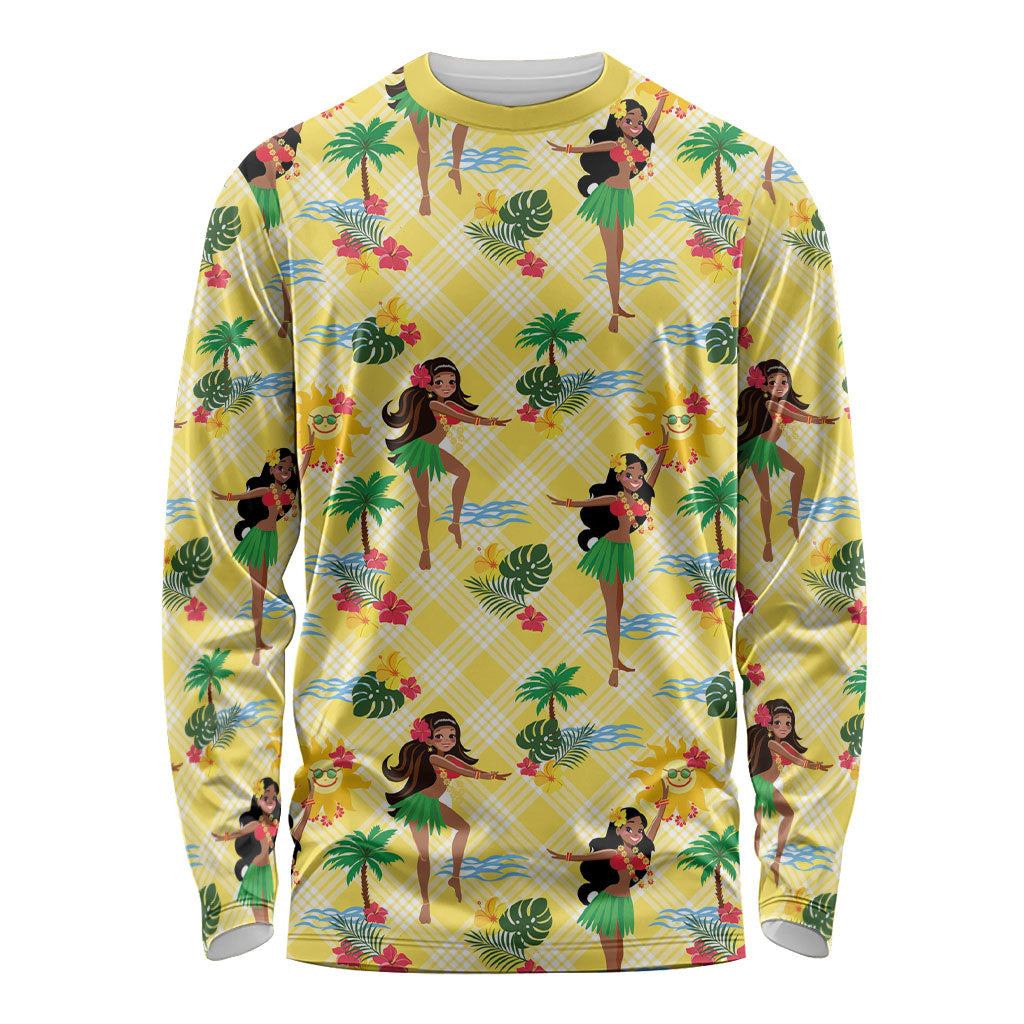 Hawaii Hula Girl Tropical Long Sleeve Shirt Yellow Palaka