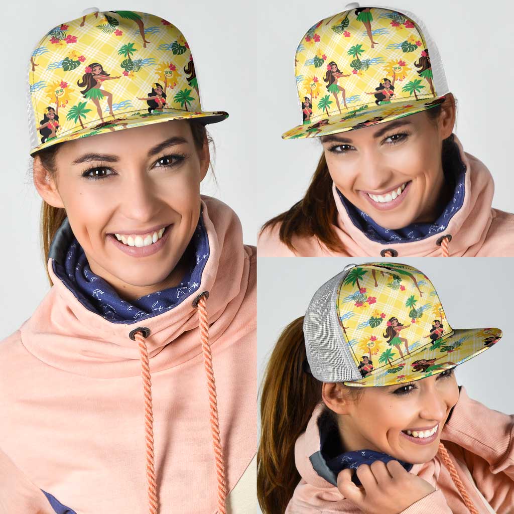 Hawaii Hula Girl Tropical Mesh Trucker Cap Yellow Palaka