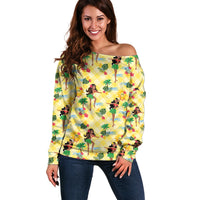 Hawaii Hula Girl Tropical Off Shoulder Sweater Yellow Palaka