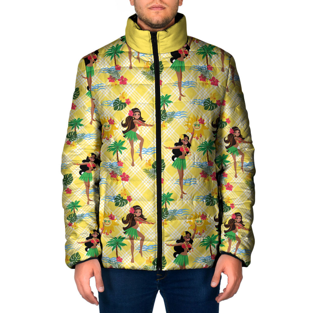 Hawaii Hula Girl Tropical Padded Jacket Yellow Palaka