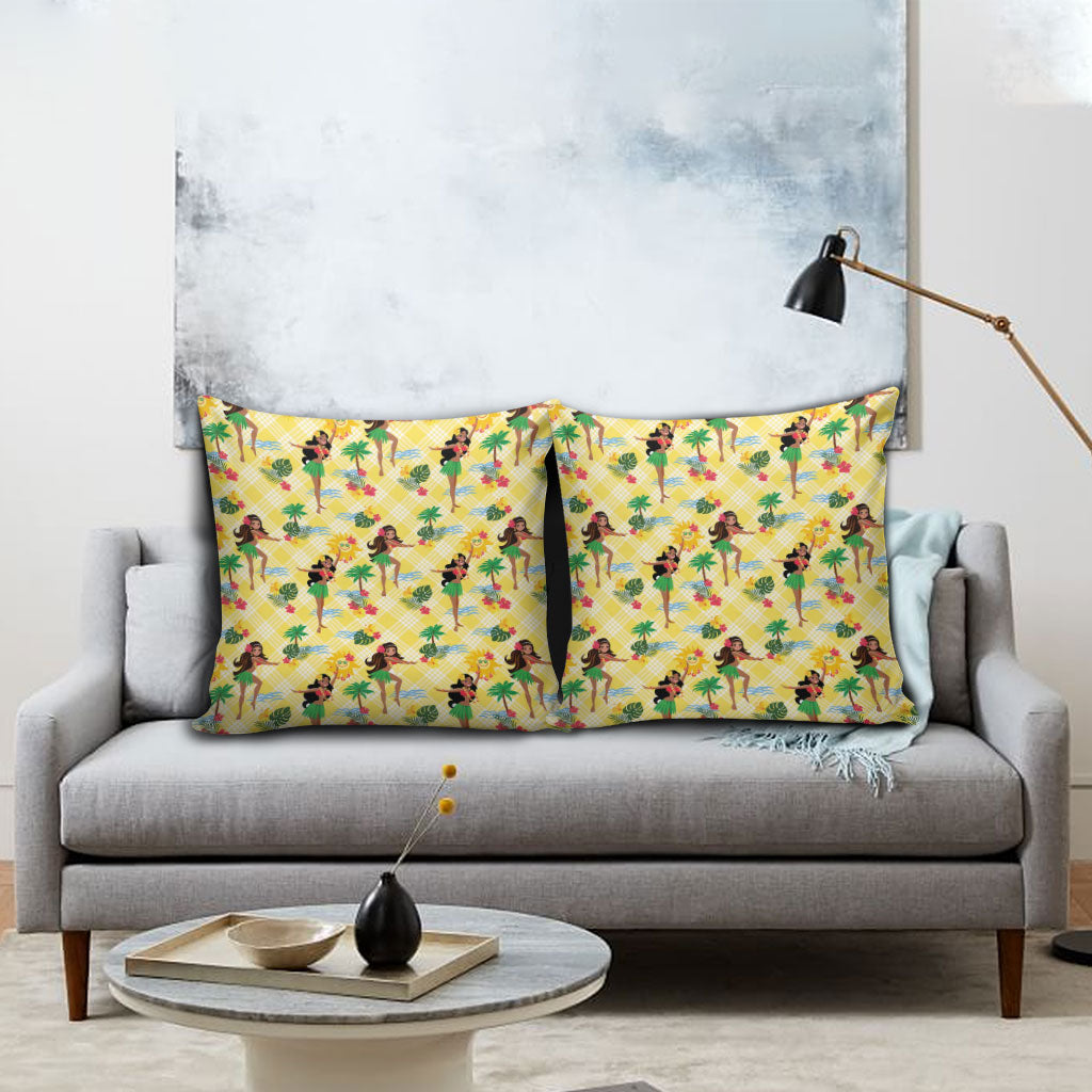 Hawaii Hula Girl Tropical Pillow Cover Yellow Palaka
