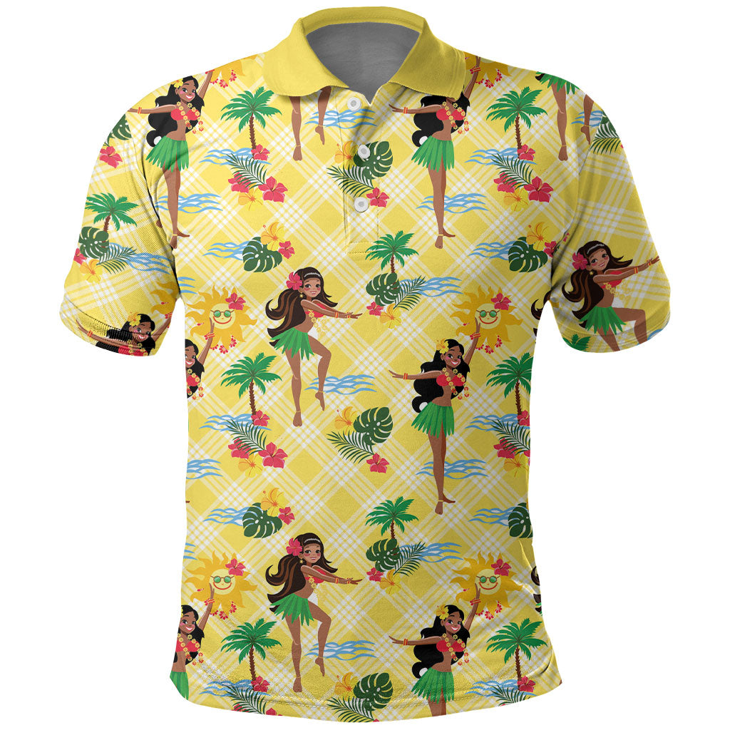 Hawaii Hula Girl Tropical Polo Shirt Yellow Palaka
