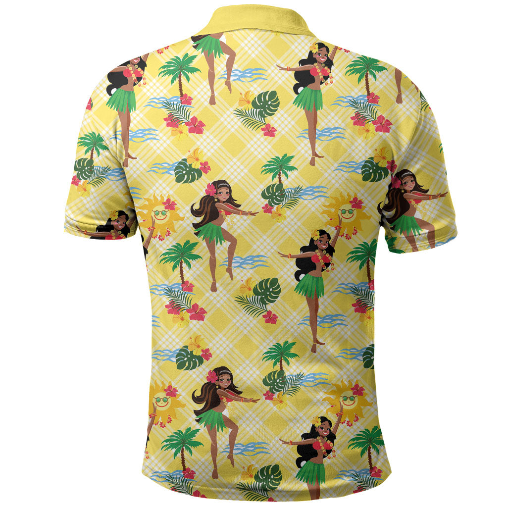Hawaii Hula Girl Tropical Polo Shirt Yellow Palaka