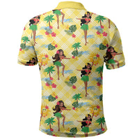 Hawaii Hula Girl Tropical Polo Shirt Yellow Palaka