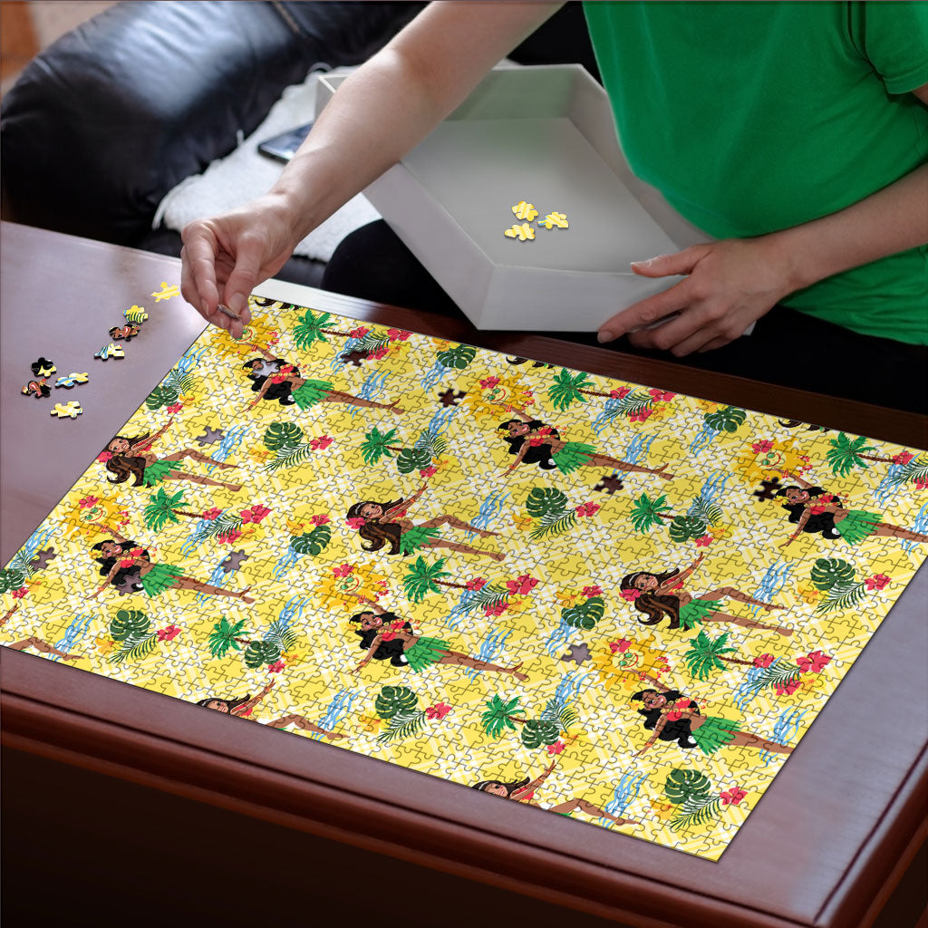 Hawaii Hula Girl Tropical Puzzle Yellow Palaka
