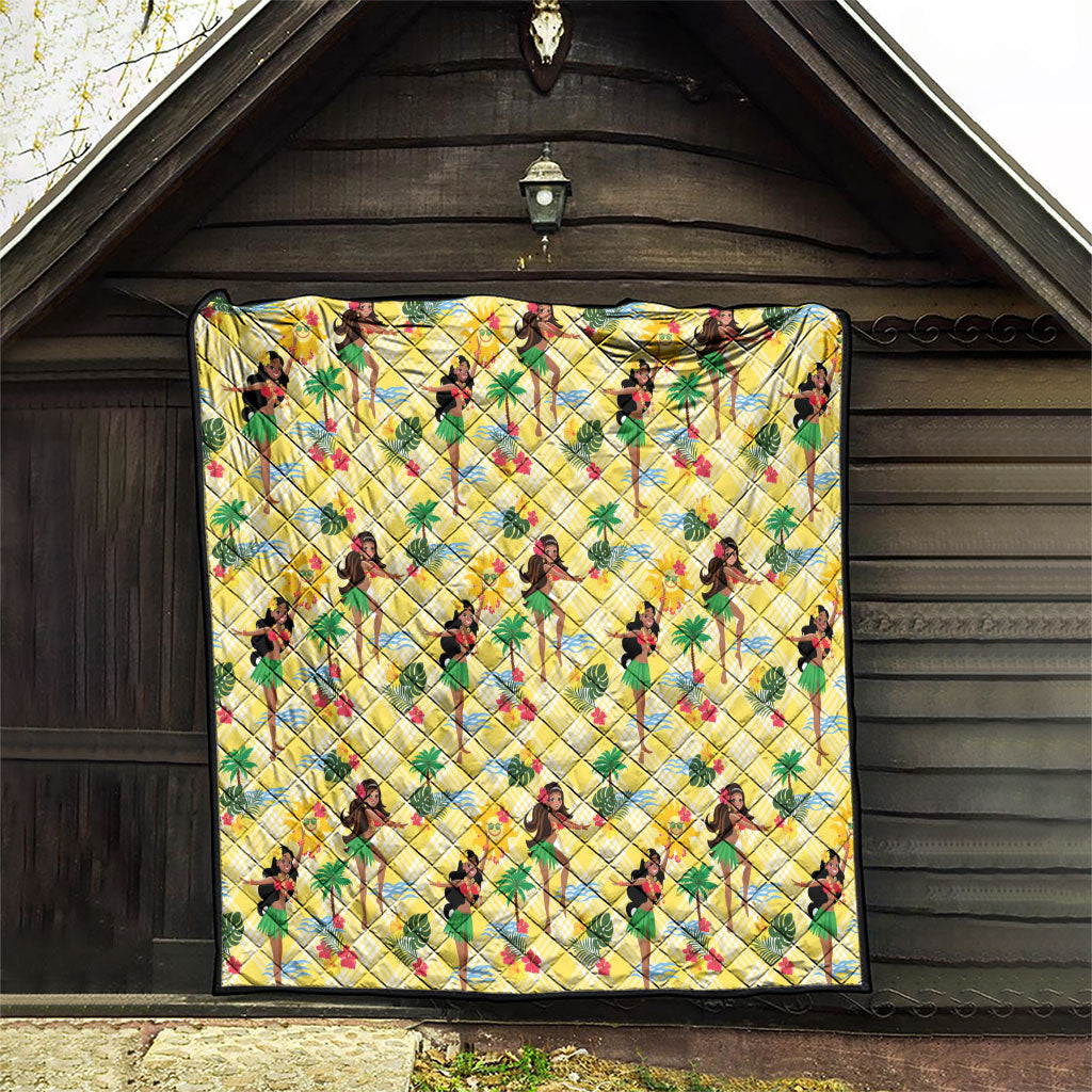 Hawaii Hula Girl Tropical Quilt Yellow Palaka