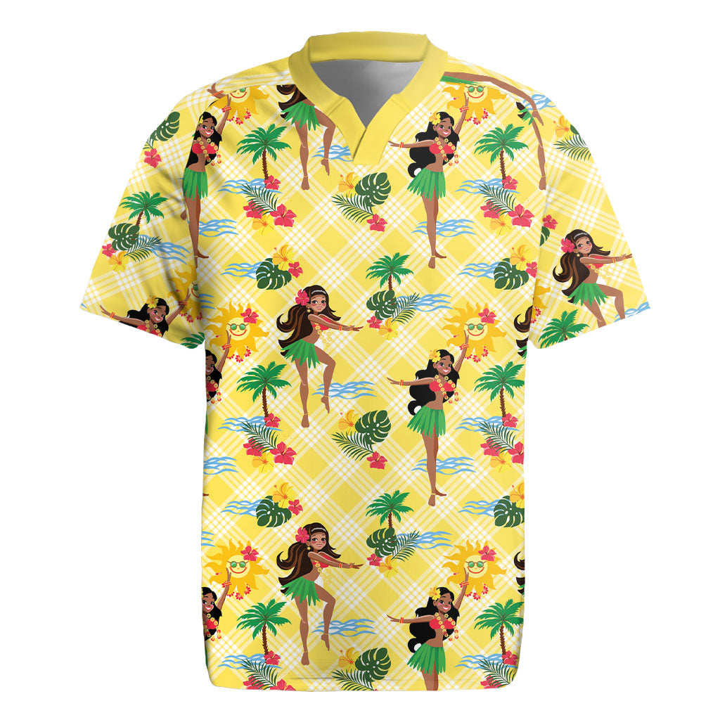 Hawaii Hula Girl Tropical Rugby Jersey Yellow Palaka
